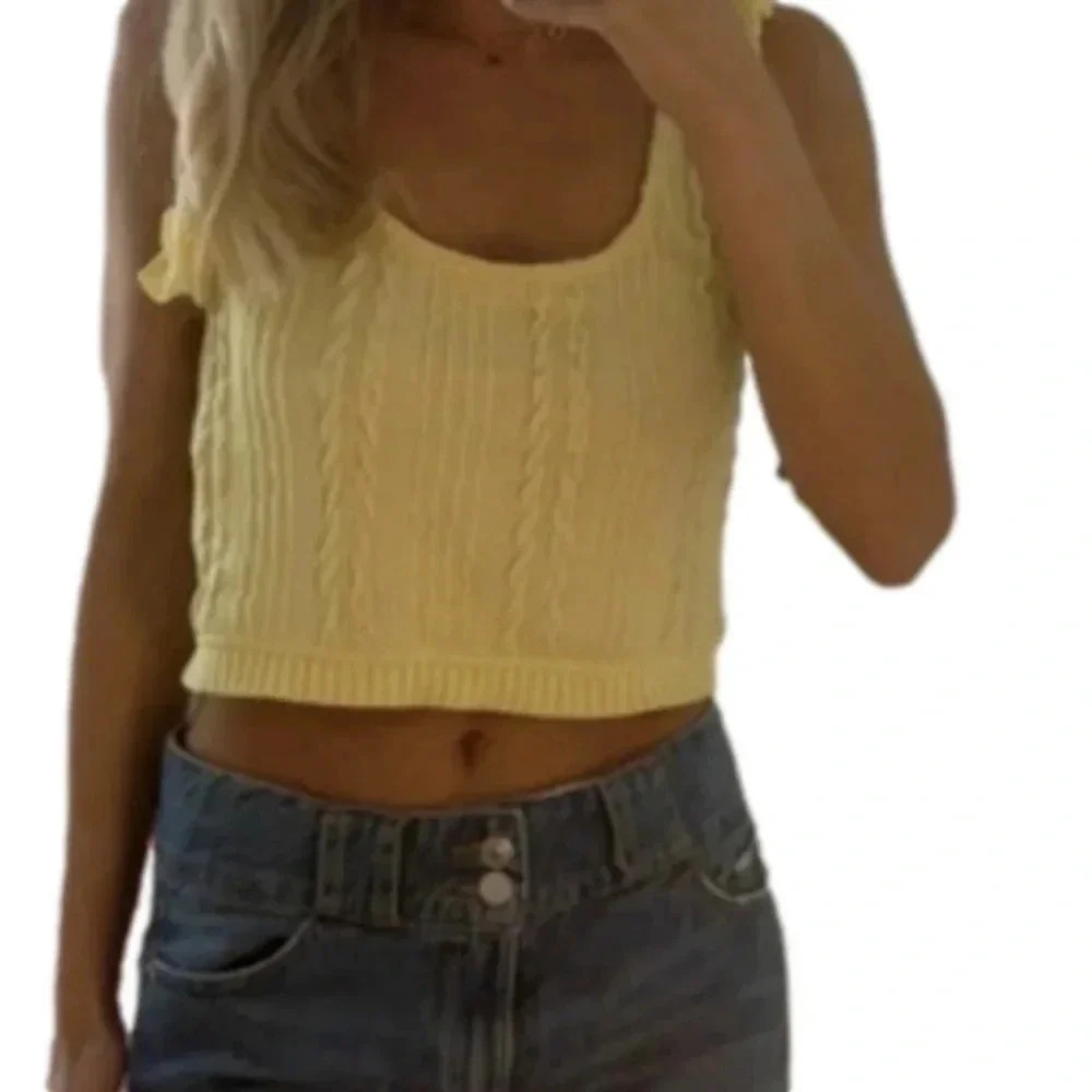 Knit crop Top with straps  Yellow